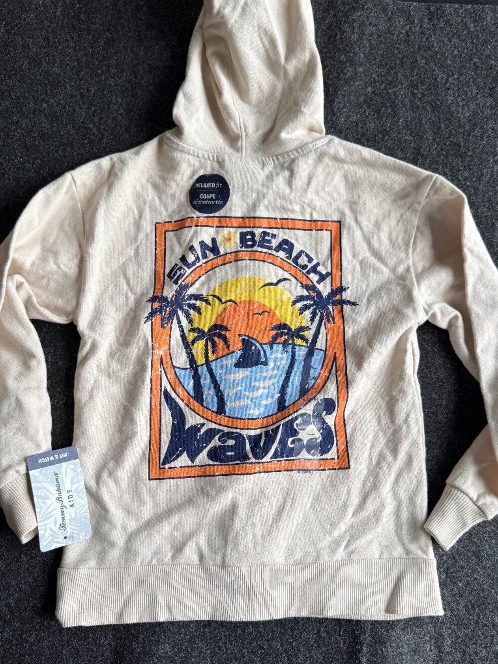 Tommy Bahama Kids Boys Small 5/6 Full Zip Hoodie Cream Beach Shark NWT